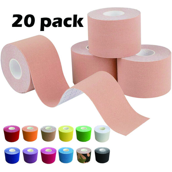(20-Pack) Sport Cotton Elastic Kinesiology Tape Knee Elbow Protector Adhesive Bandage Muscle Recovery Waterproof Breathable